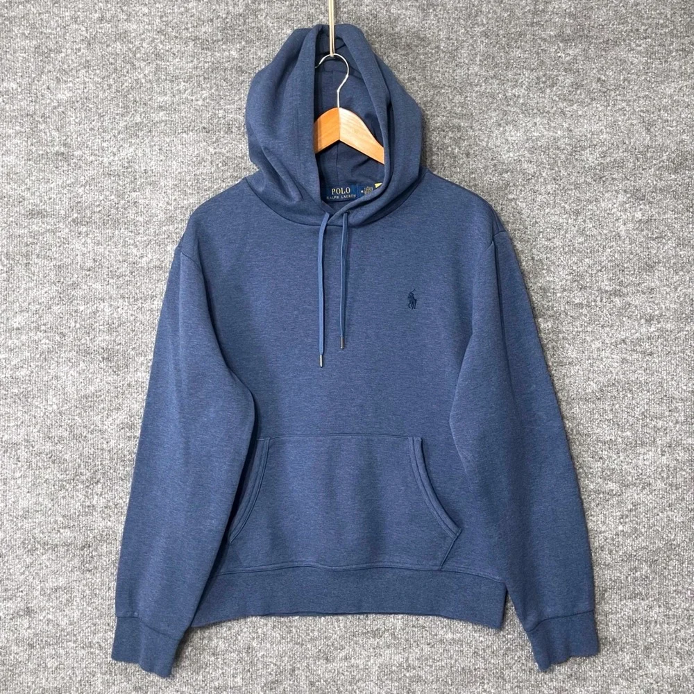 Polo Ralph Lauren Mens Blue Heathered Pullover Hoodie Medium Embroidered Pony
